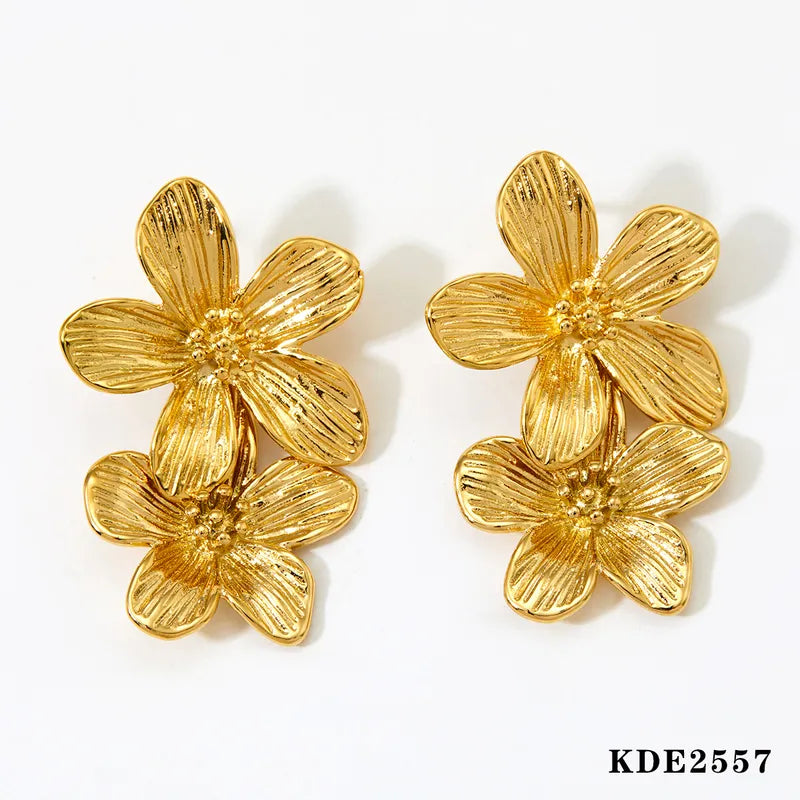 Flower 16K Gold Plated Drop Earrings