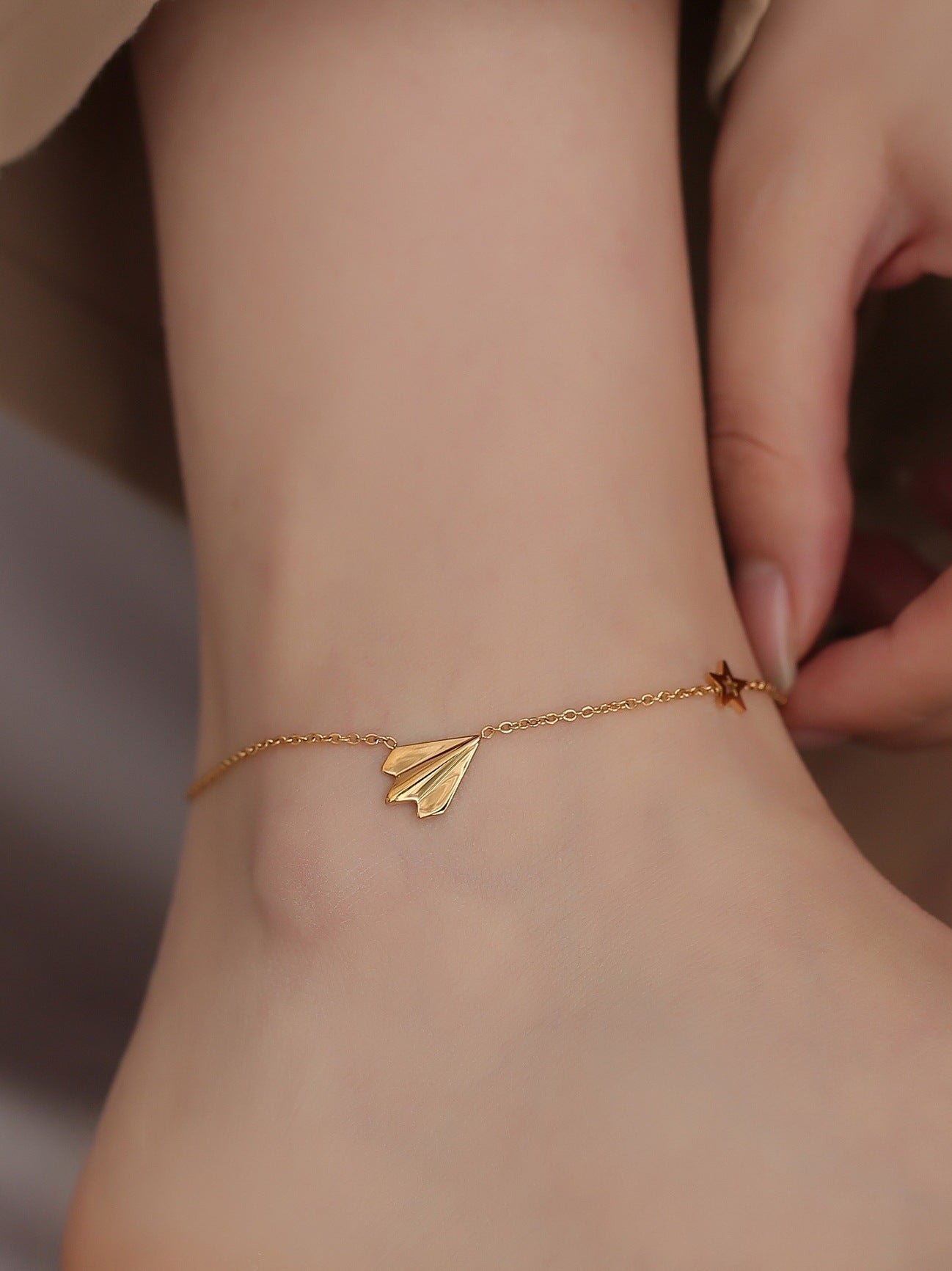 Paper Airplane 18k Gold Plated Women's Anklet