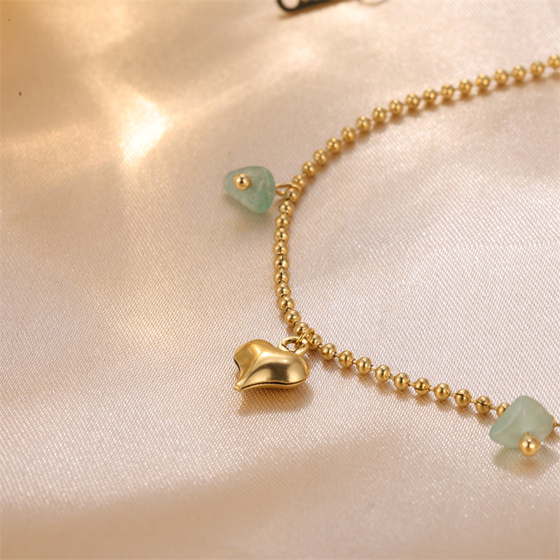 Heart Shape Natural Stone 18k Gold Plating Anklet