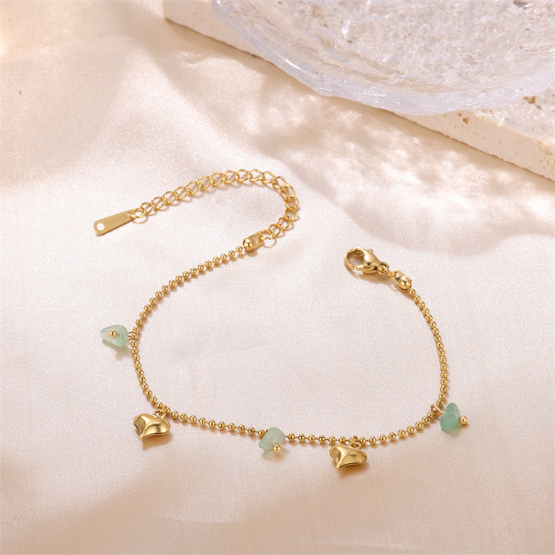 Heart Shape Natural Stone 18k Gold Plating Anklet