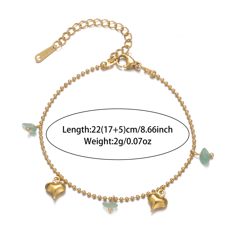 Heart Shape Natural Stone 18k Gold Plating Anklet