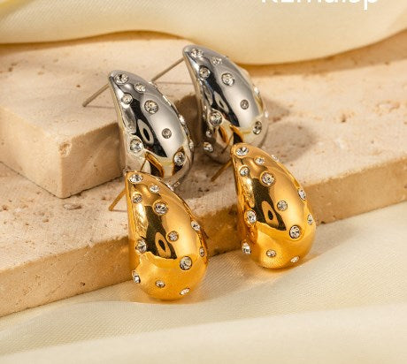 Water Droplets Inlay Stainless Steel Zircon Ear Studs