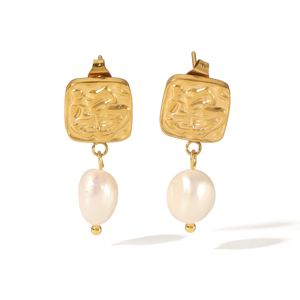 Square 18k Gold Plated Drop Earrings