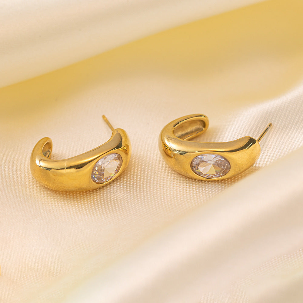 Rhinestones 18K Gold Plated Ear Studs