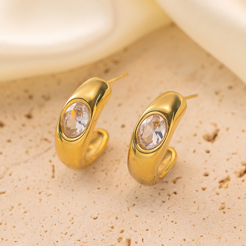 Rhinestones 18K Gold Plated Ear Studs