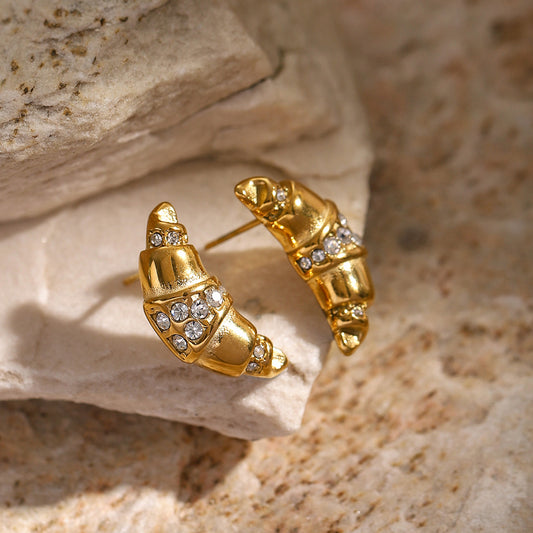 Claw Bag Rhinestones 18K Gold Plated Ear Studs