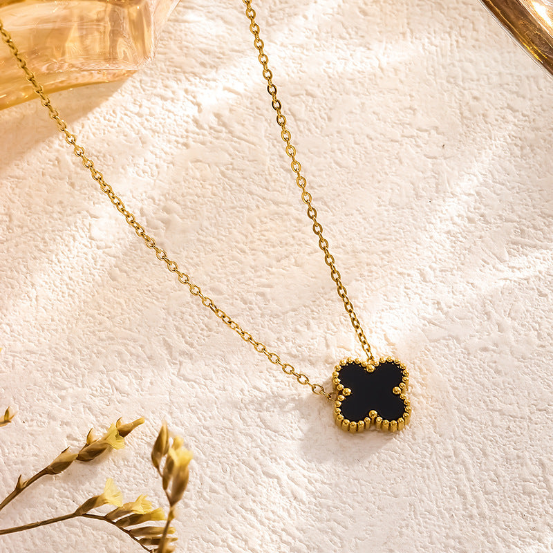 Four Leaf Clover Stainless Steel 18k Gold Plated Pendant Necklace