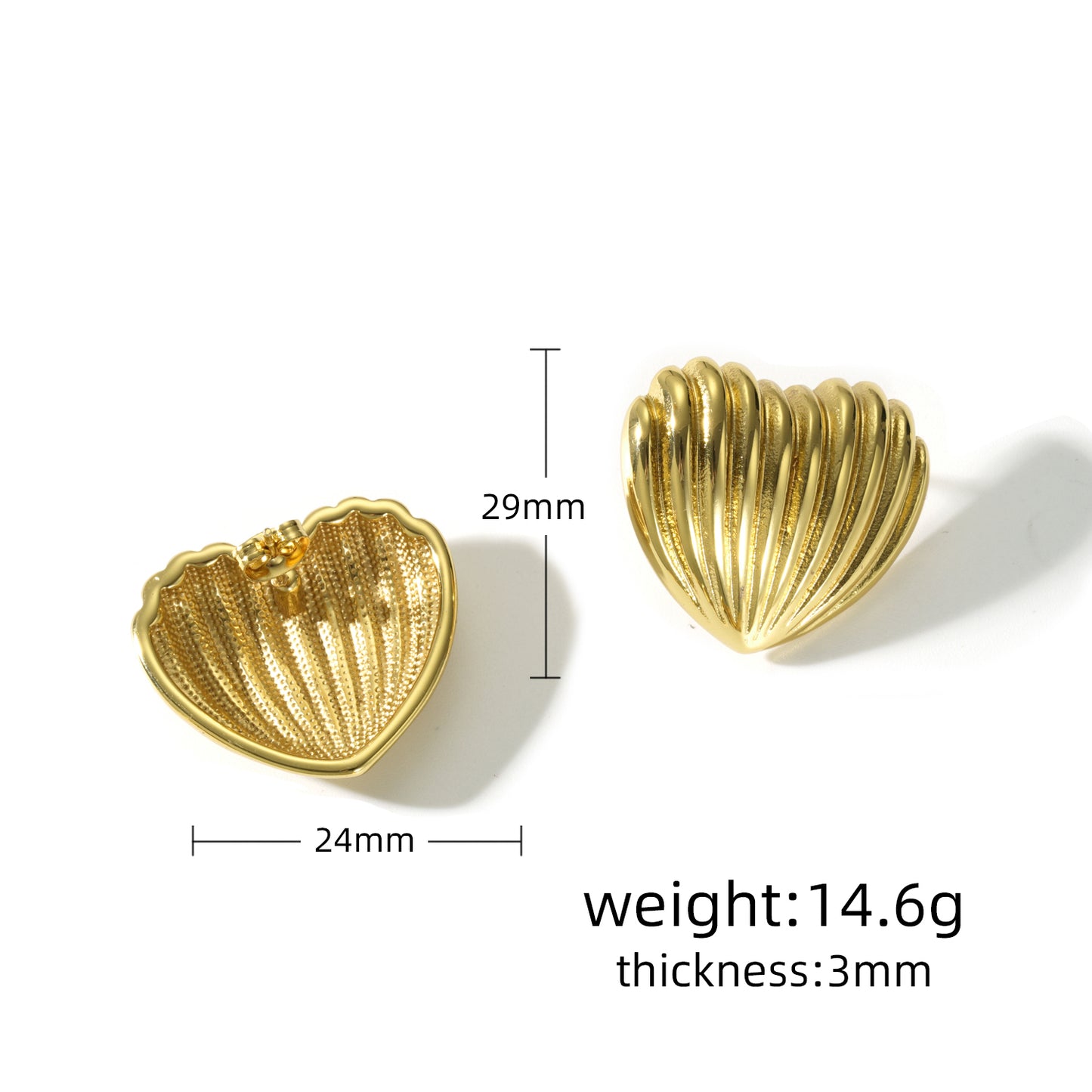 Scallop Heart Shape Shell 304 Stainless Steel 18K Gold Plated Ear Studs