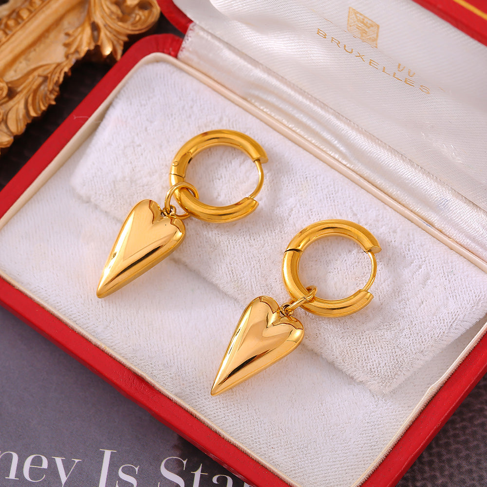 Elegant Heart Shape 18K Gold Plated Drop Earrings