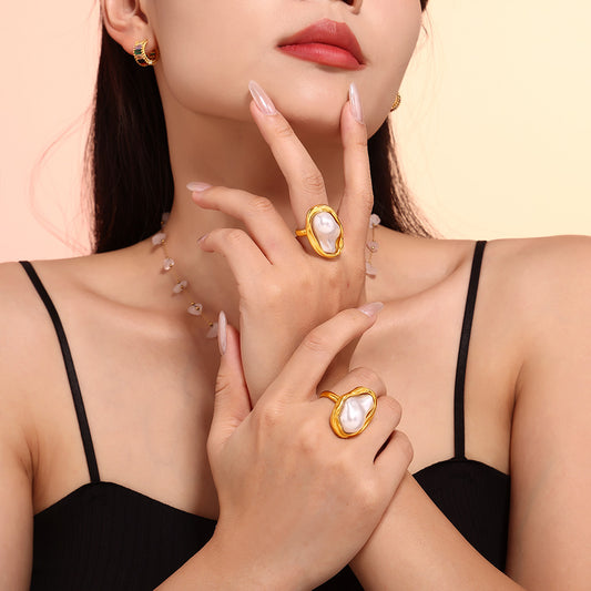 Pearl 18K Gold Plated Open Rings