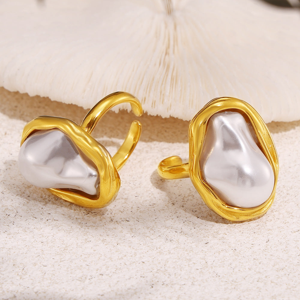 Pearl 18K Gold Plated Open Rings