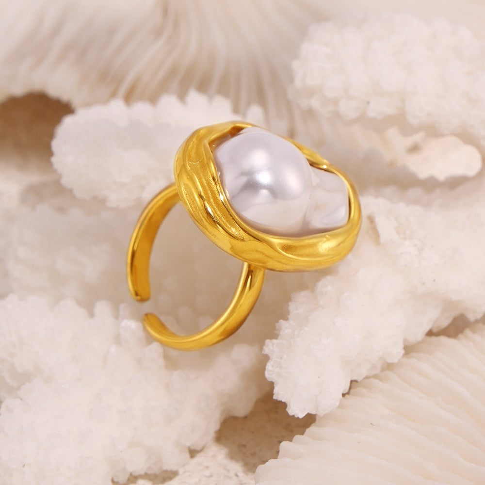 Pearl 18K Gold Plated Open Rings