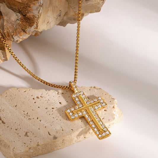 Cross Zircon Inlay Stainless Steel Necklaces