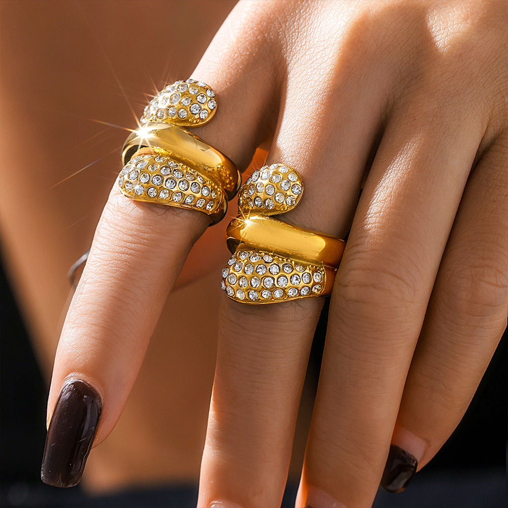 Elegant Luxurious Rhinestones 18K Gold Plated Inlay Rings