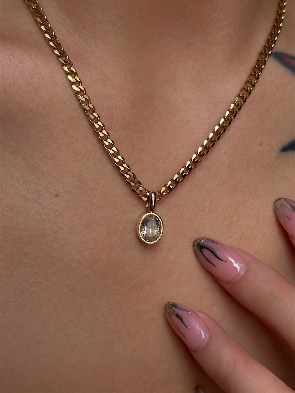 Oval Zircon Plating Inlay Pendant Necklace