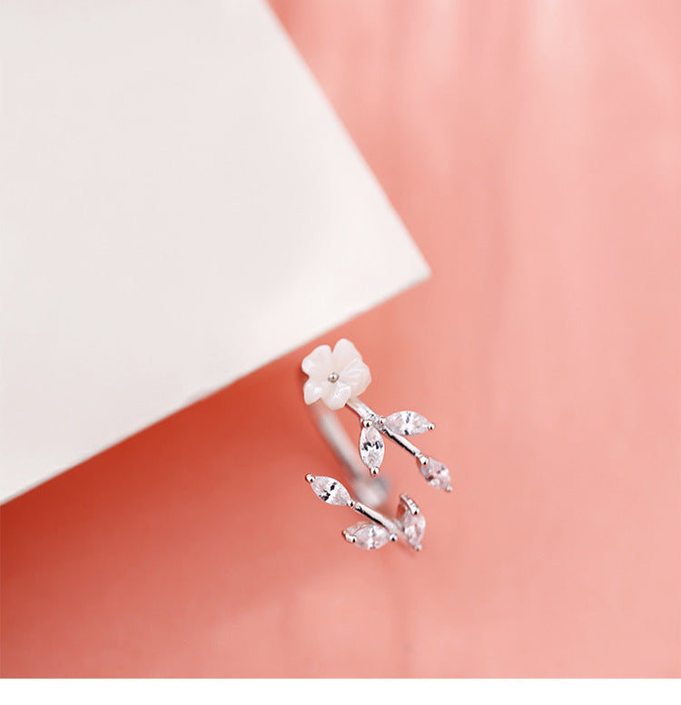 925 Sterling Silver Zircon Flower Open Rings