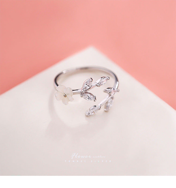 925 Sterling Silver Zircon Flower Open Rings