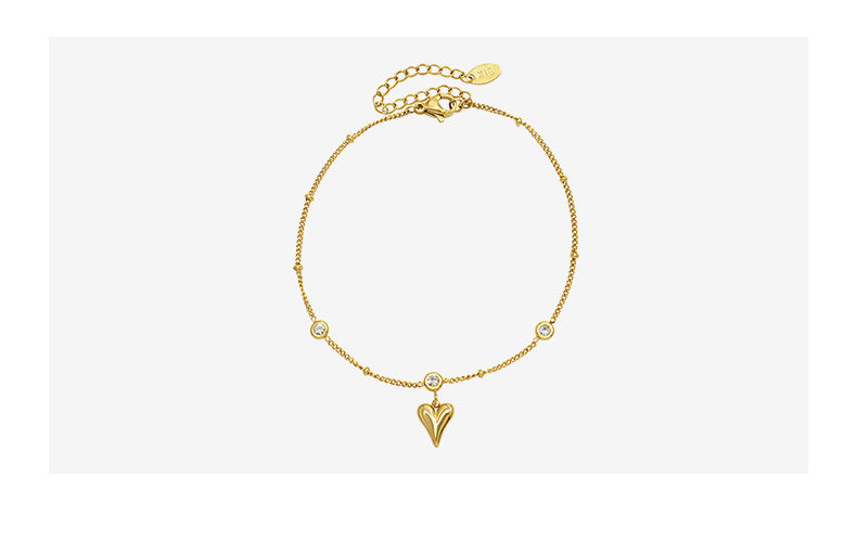 peach heart 18k gold zircon anklet