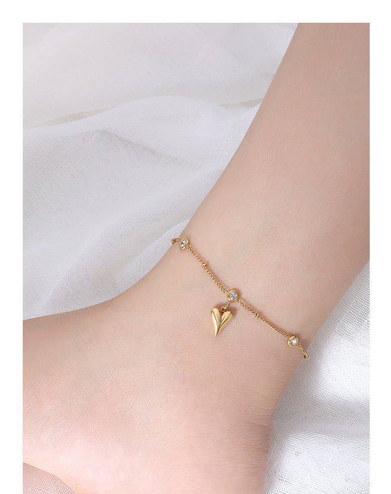 peach heart 18k gold zircon anklet