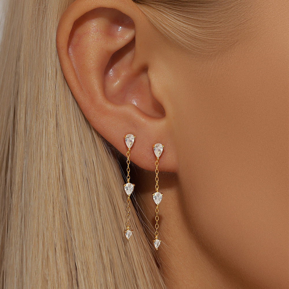 925 Sterling Silver Zircon Geometric Drop Earrings