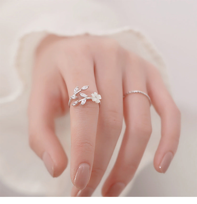 925 Sterling Silver Zircon Flower Open Rings