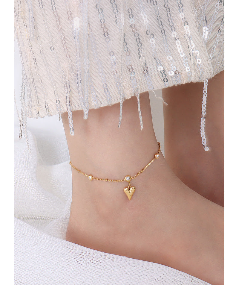 peach heart 18k gold zircon anklet