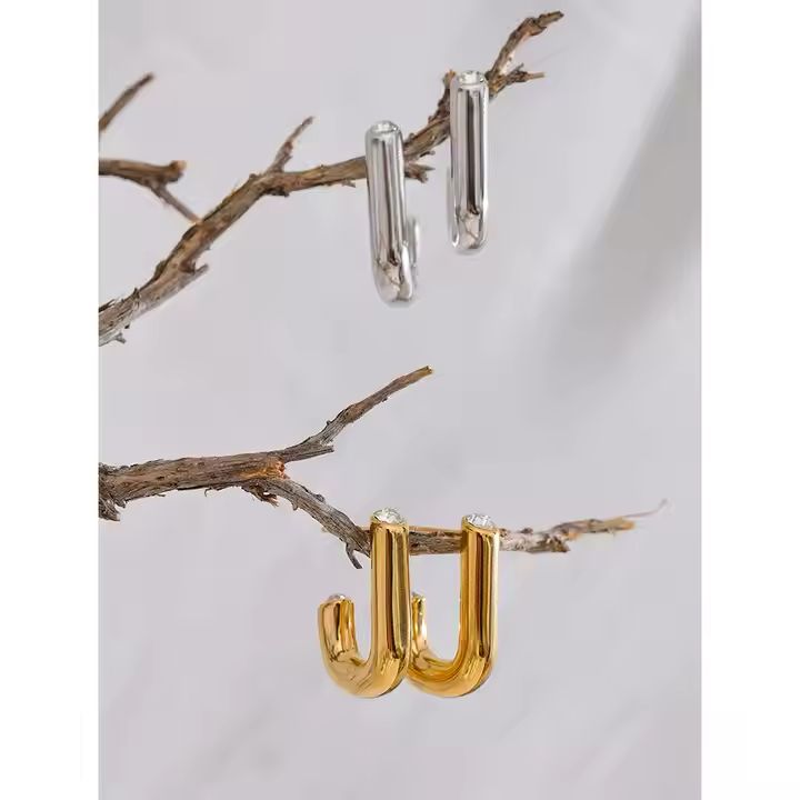 J Shape 18k Gold Plated Earrings