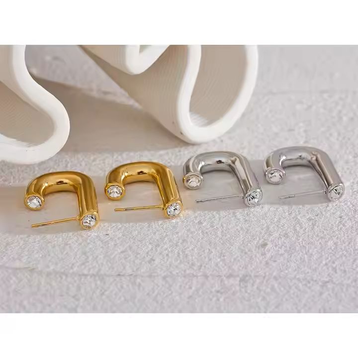 J Shape 18k Gold Plated Earrings