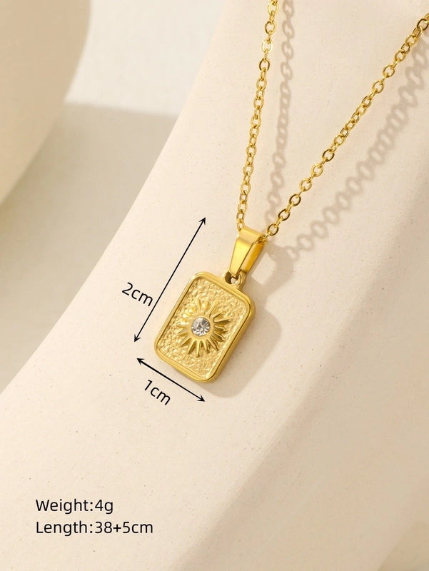 Elegant Classical Round Square Star 18k Gold Plated Pendant Necklace