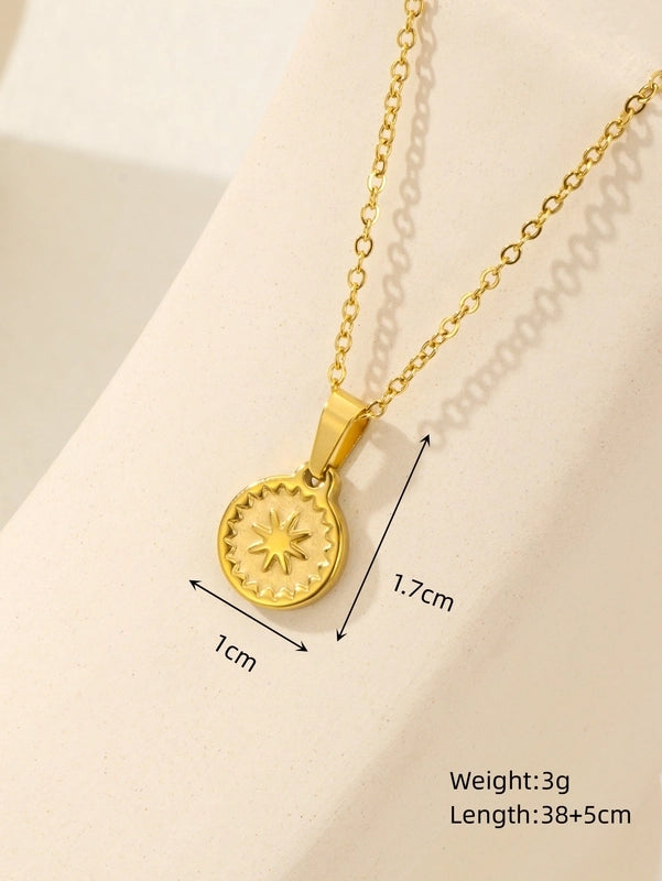 Elegant Classical Round Square Star 18k Gold Plated Pendant Necklace