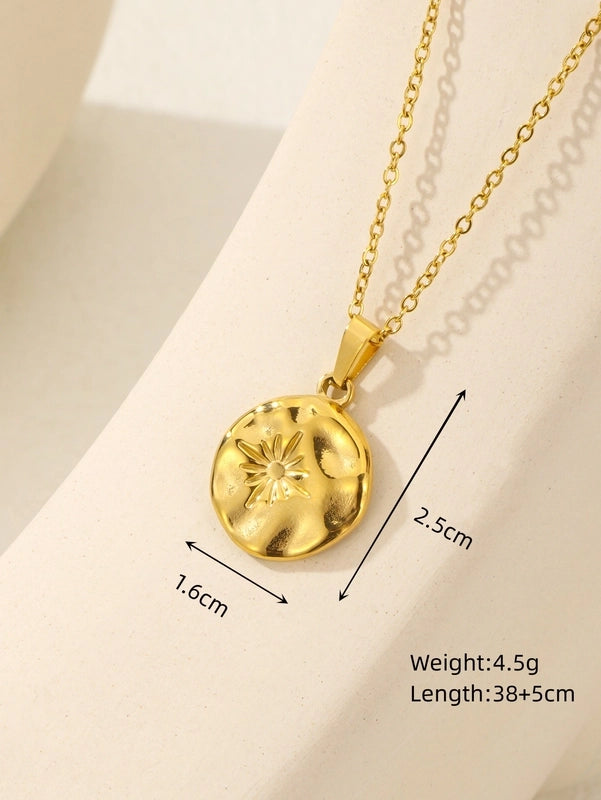 Elegant Classical Round Square Star 18k Gold Plated Pendant Necklace