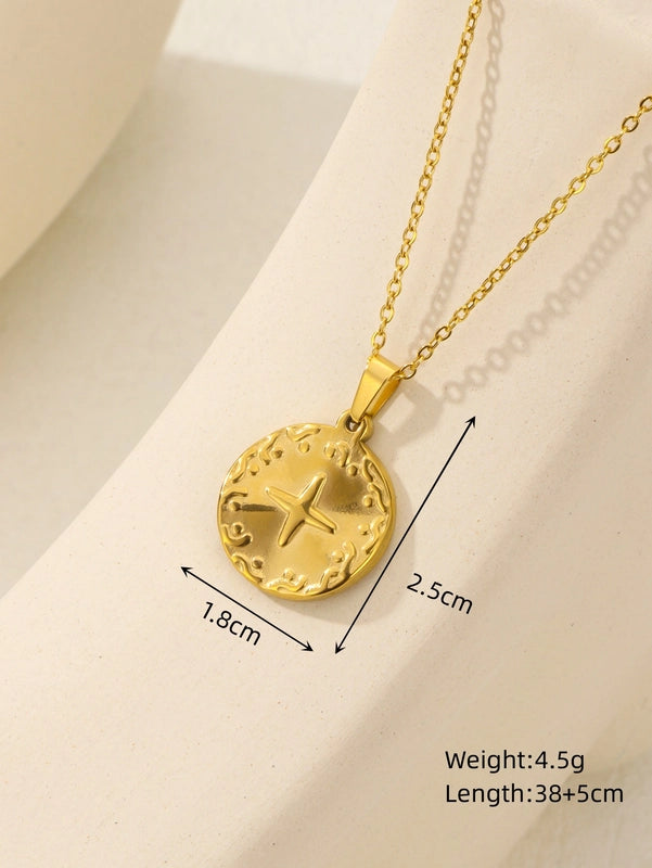 Elegant Classical Round Square Star 18k Gold Plated Pendant Necklace