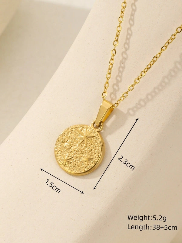 Elegant Classical Round Square Star 18k Gold Plated Pendant Necklace