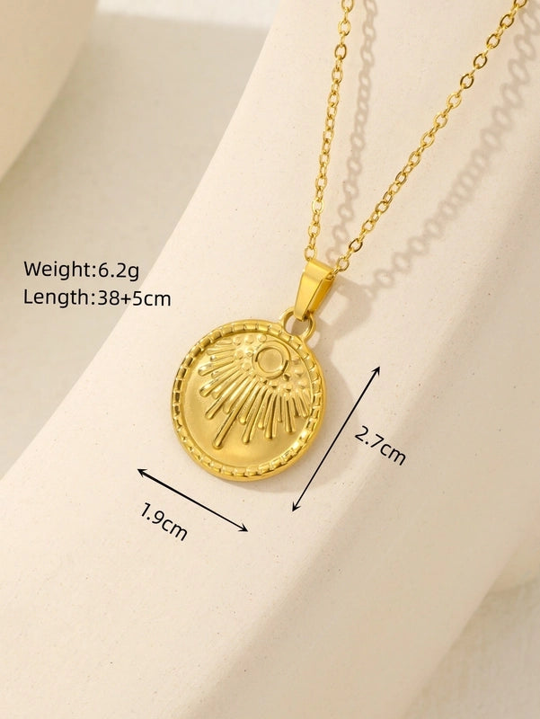 Elegant Classical Round Square Star 18k Gold Plated Pendant Necklace