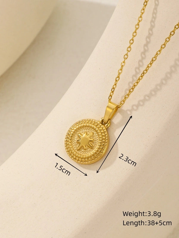 Elegant Classical Round Square Star 18k Gold Plated Pendant Necklace