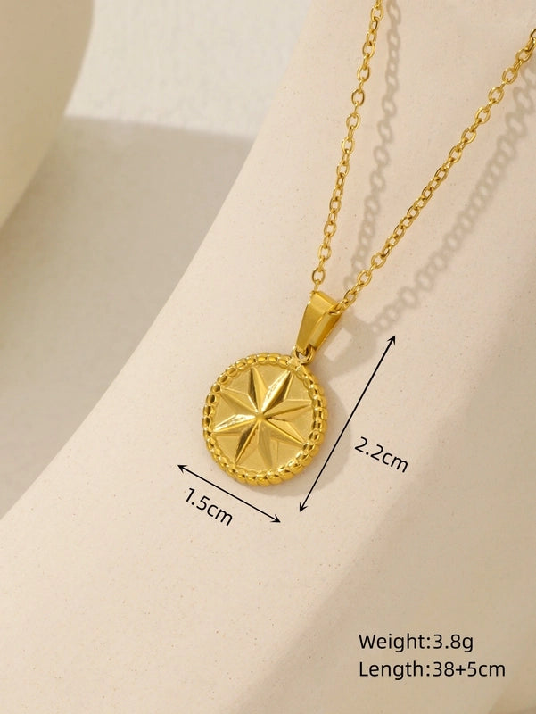 Elegant Classical Round Square Star 18k Gold Plated Pendant Necklace