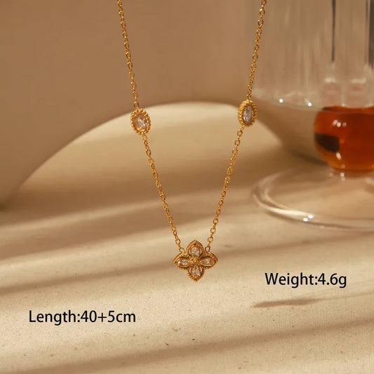 Elegant Romantic Sweet Four Leaf Clover 18K Gold Plated Pendant Necklace