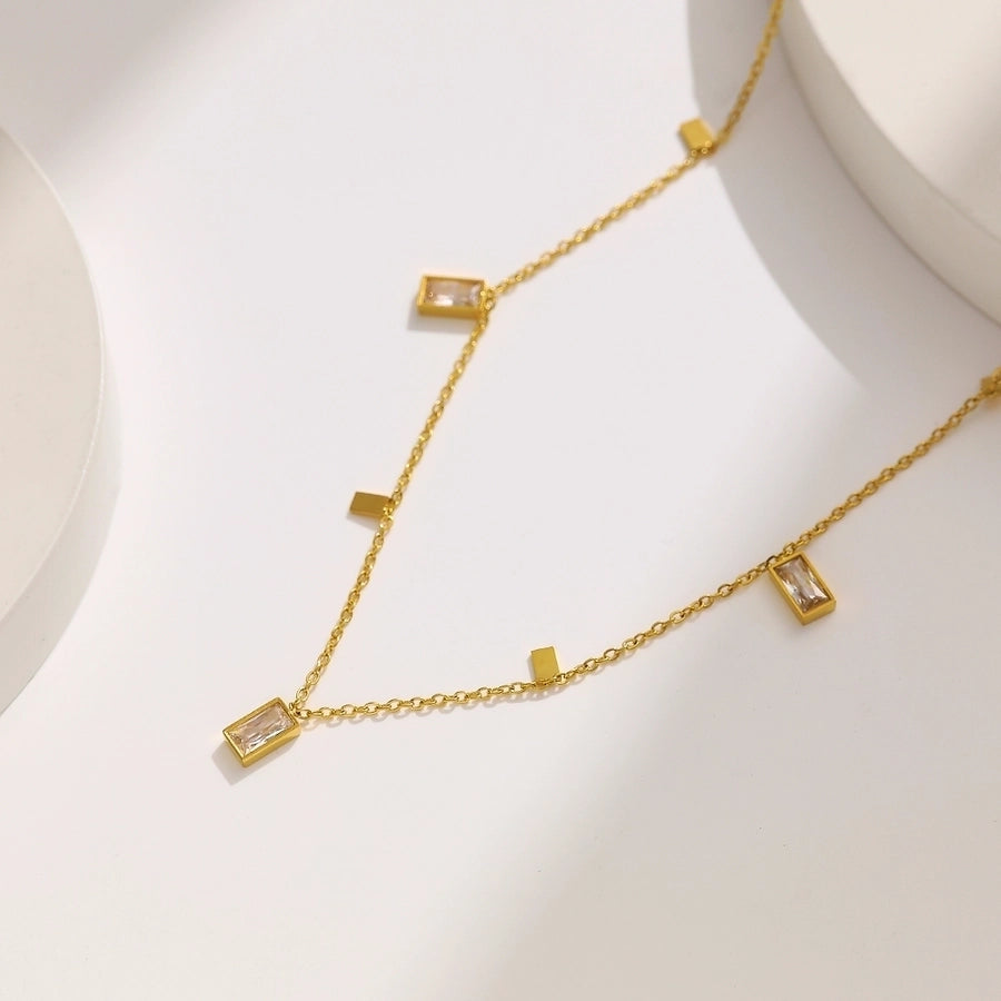 Simple Style Rectangle Zircon Inlay Pendant Necklace