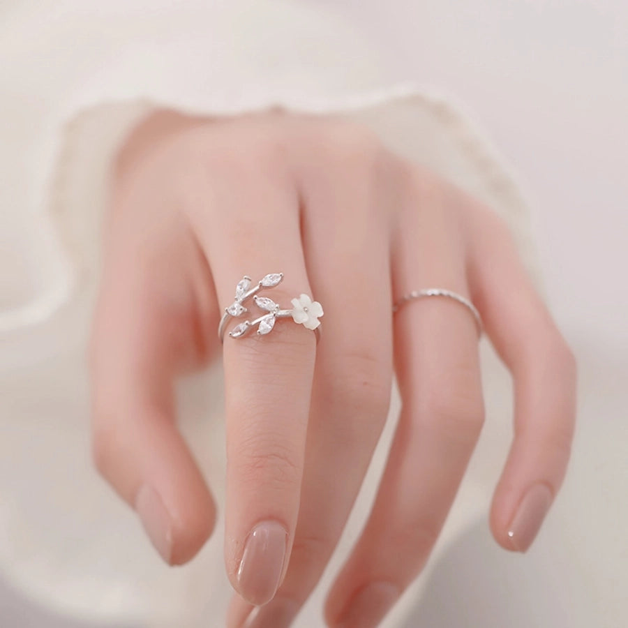 925 Sterling Silver Zircon Flower Open Rings