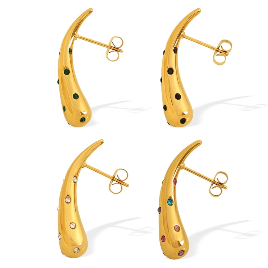 Elegant Water Droplets Rhinestones 18K Gold Plated Ear Studs