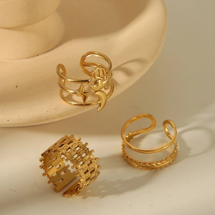 Star Moon 18K Gold Plated Open Rings