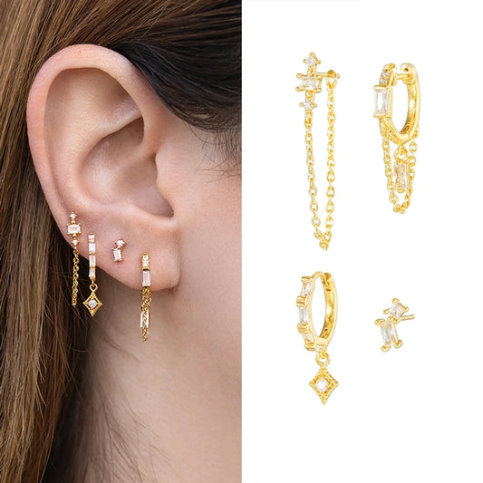 1 Set Sweet Classic Style Zircon 18K Gold Plated Drop Earrings