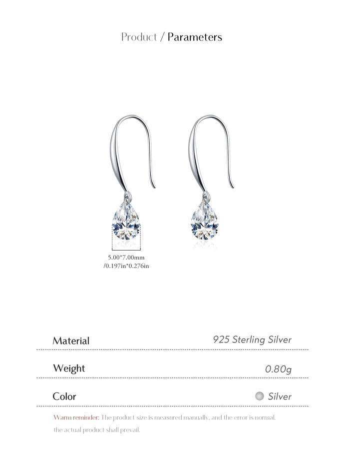 Zircon 925 Sterling Silver Water Droplets Drop Earrings