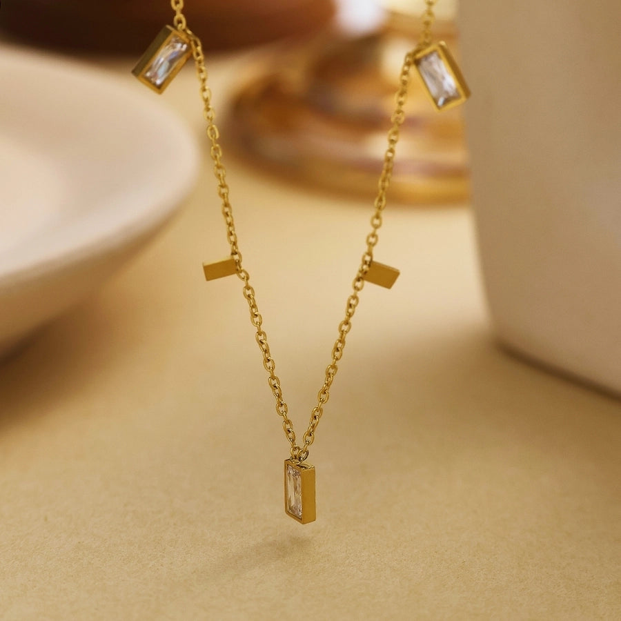 Simple Style Rectangle Zircon Inlay Pendant Necklace