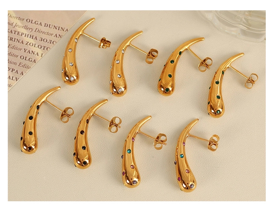 Elegant Water Droplets Rhinestones 18K Gold Plated Ear Studs