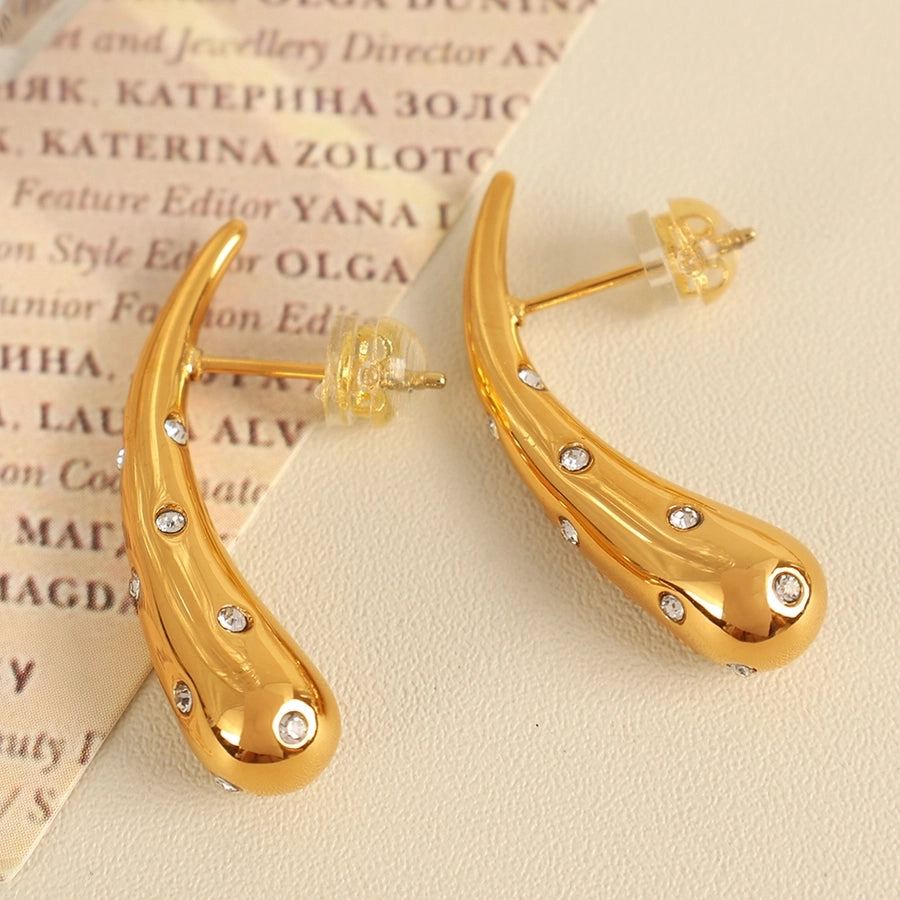 Elegant Water Droplets Rhinestones 18K Gold Plated Ear Studs