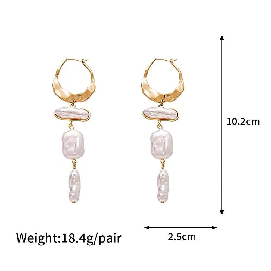 French round Pearl Tassel Earrings