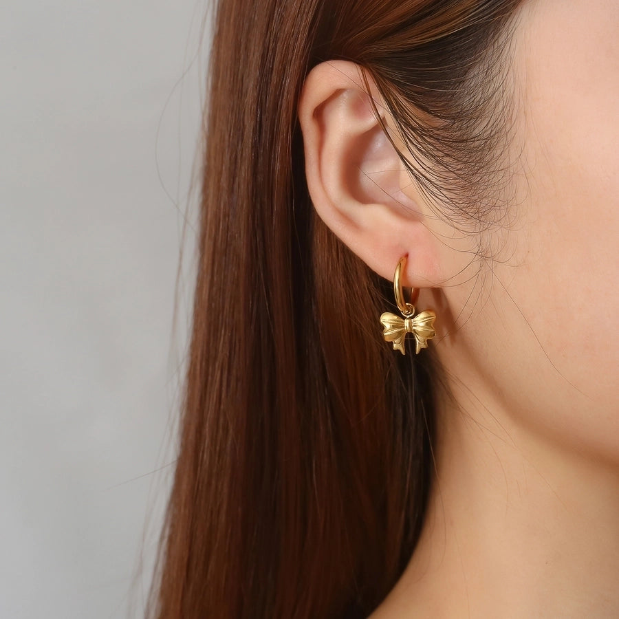 Elegant Bow Knot 18K Gold Plated Drop Earrings