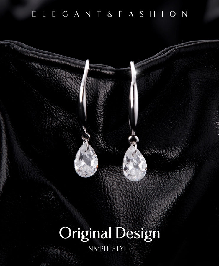 Zircon 925 Sterling Silver Water Droplets Drop Earrings