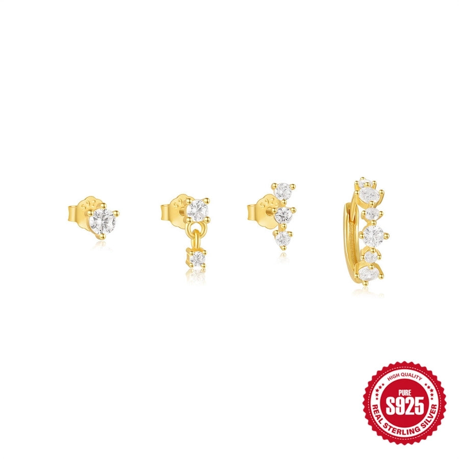 4 Pieces 925 Sterling Silver Zircon Ear Studs